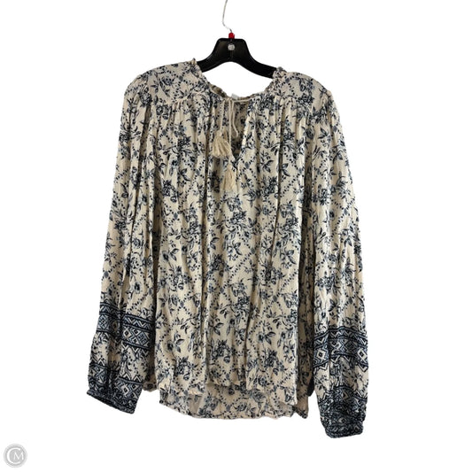 Top Long Sleeve By Lucky Brand In Blue & Cream, Size: Xl