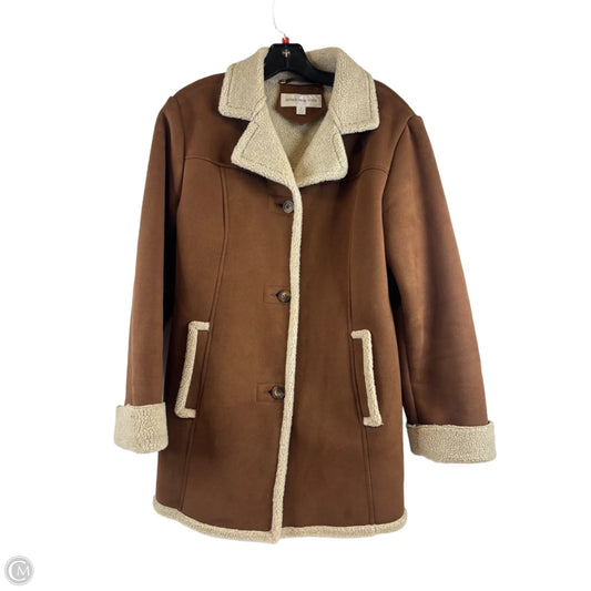 Jacket Faux Fur & Sherpa By Jones New York In Brown & Cream, Size: M