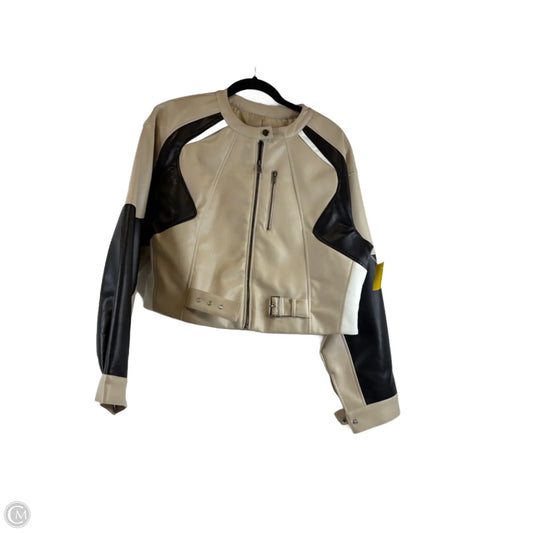 Jacket Moto By Clothes Mentor In Black & Tan, Size: M