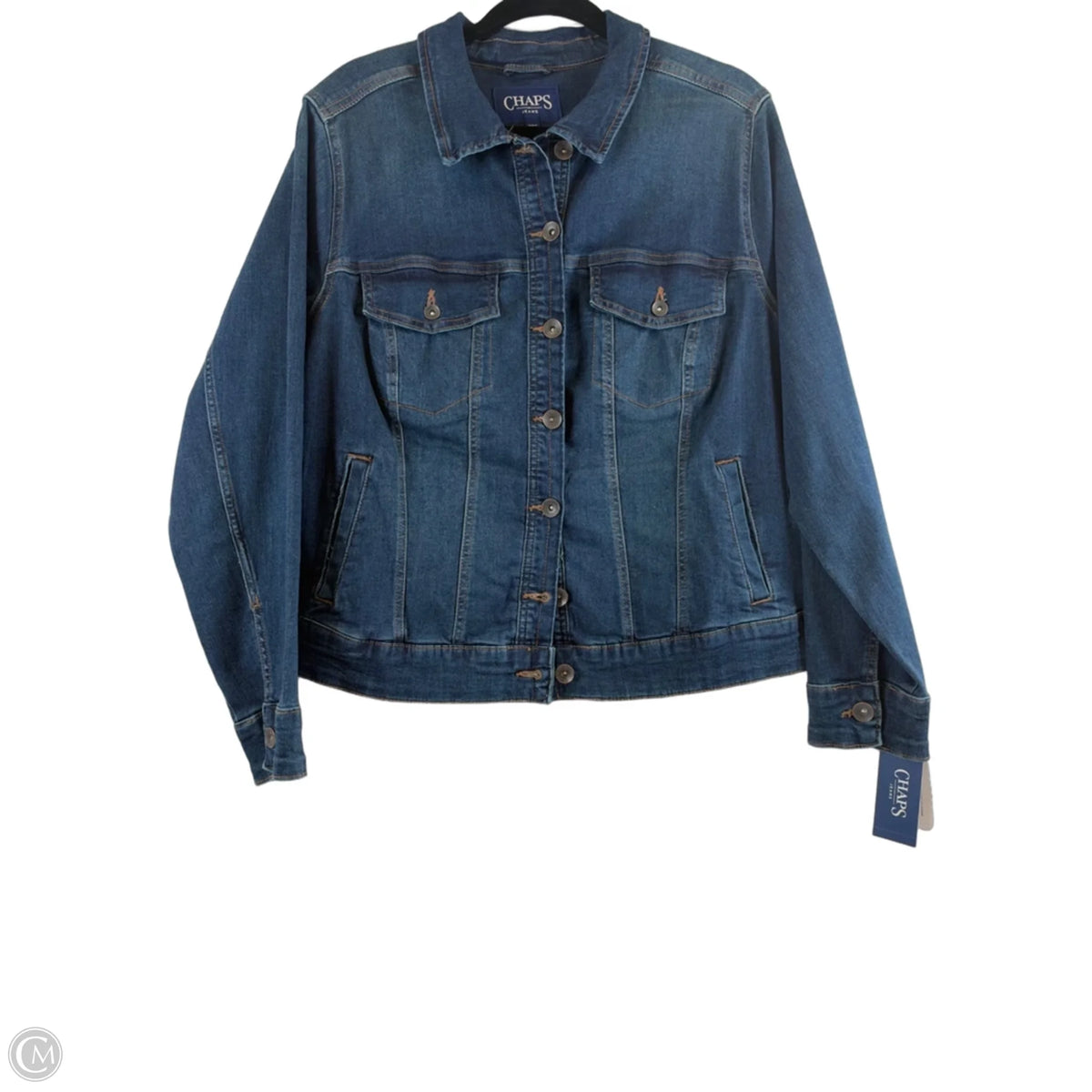 Jacket Denim By Chaps In Blue, Size: 1x