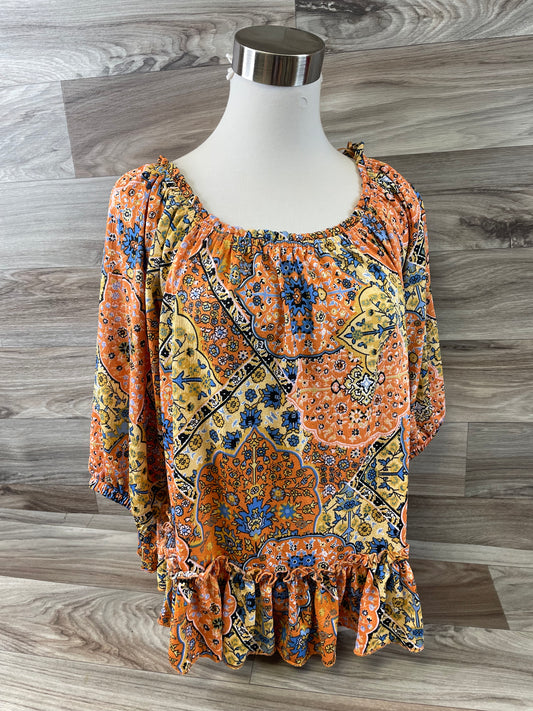 Orange & Yellow Top 3/4 Sleeve Melloday, Size S