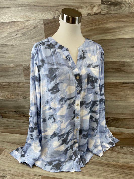 Top Long Sleeve By Zac And Rachel In Blue & Grey, Size: 1x