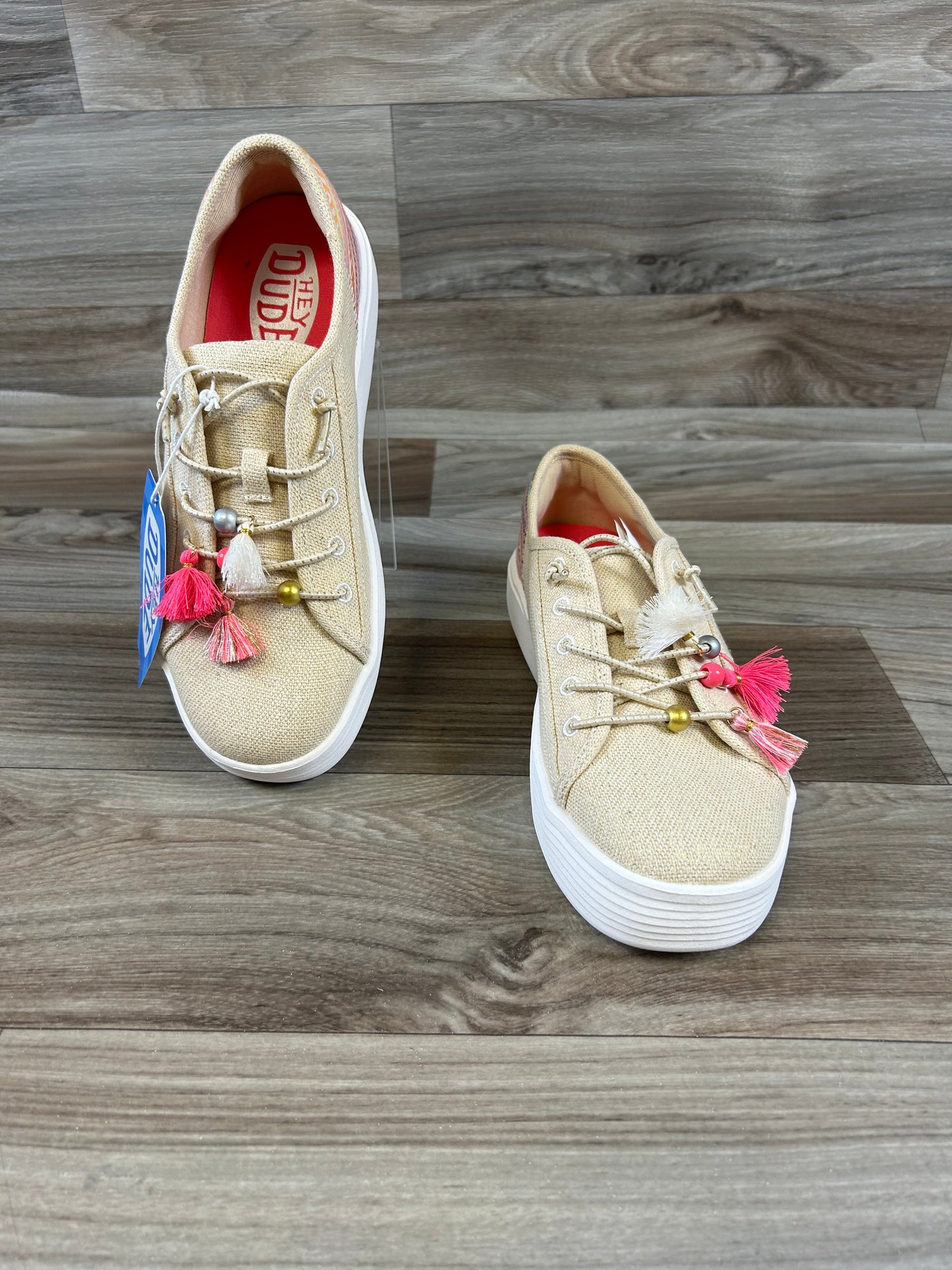 Shoes Sneakers By Hey Dude In Pink & Tan, Size: 8