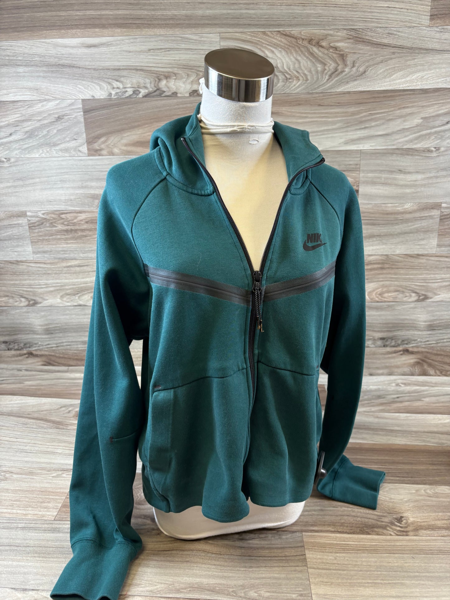 Athletic Sweatshirt Hoodie By Nike Apparel In Black & Green, Size: M