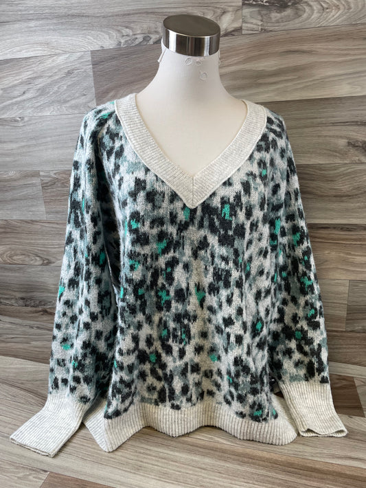 Sweater By Loft In Green & Grey, Size: L