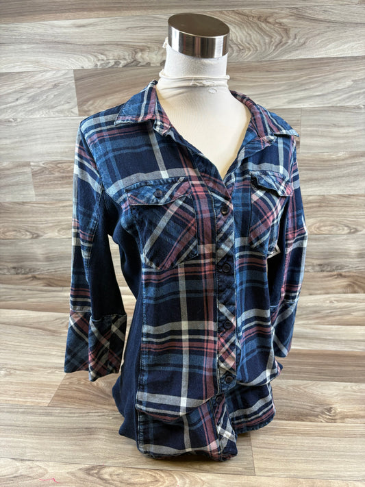 Top Long Sleeve By Ci Sono In Plaid Pattern, Size: M