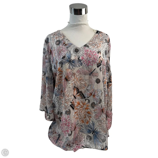 Top 3/4 Sleeve By Roz And Ali In Floral Print, Size: 2x