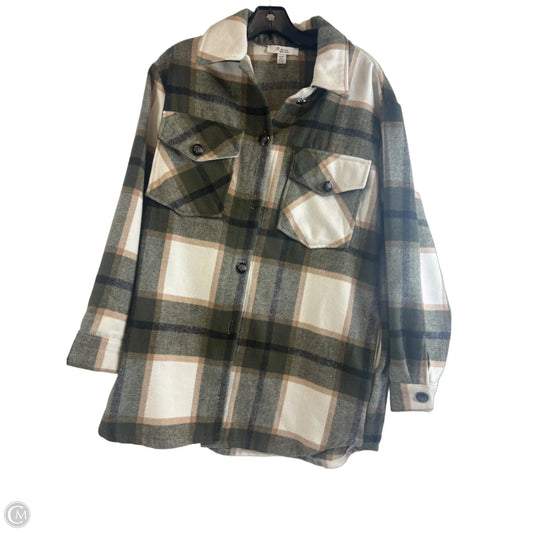 Jacket Shirt By C By One In Green & White, Size: M