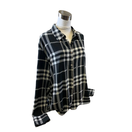 Top Long Sleeve Basic By Calvin Klein In Black & Cream, Size: M