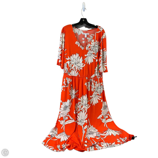 Dress Casual Midi By Clothes Mentor In Orange & White, Size: L