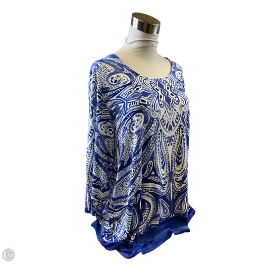 Top 3/4 Sleeve By Chicos In Blue & White, Size: Xl