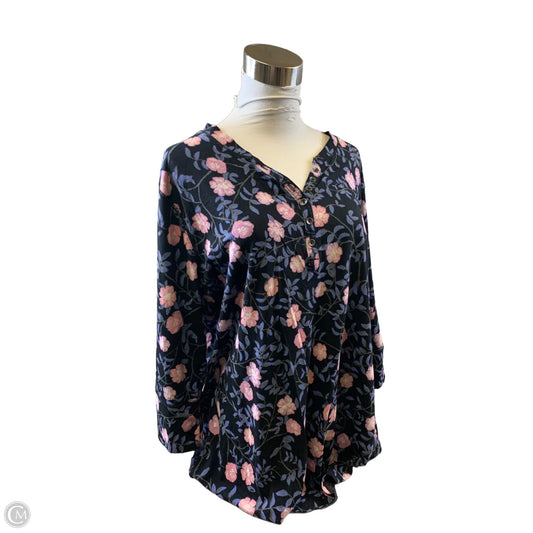 Top 3/4 Sleeve By Relativity In Black & Purple, Size: 2x