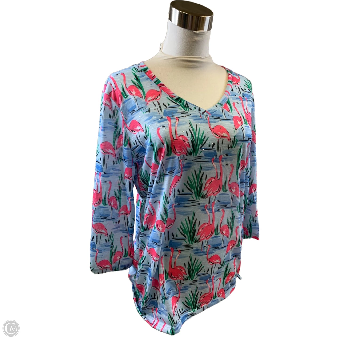 Top 3/4 Sleeve By Clothes Mentor In Blue & Pink, Size: L