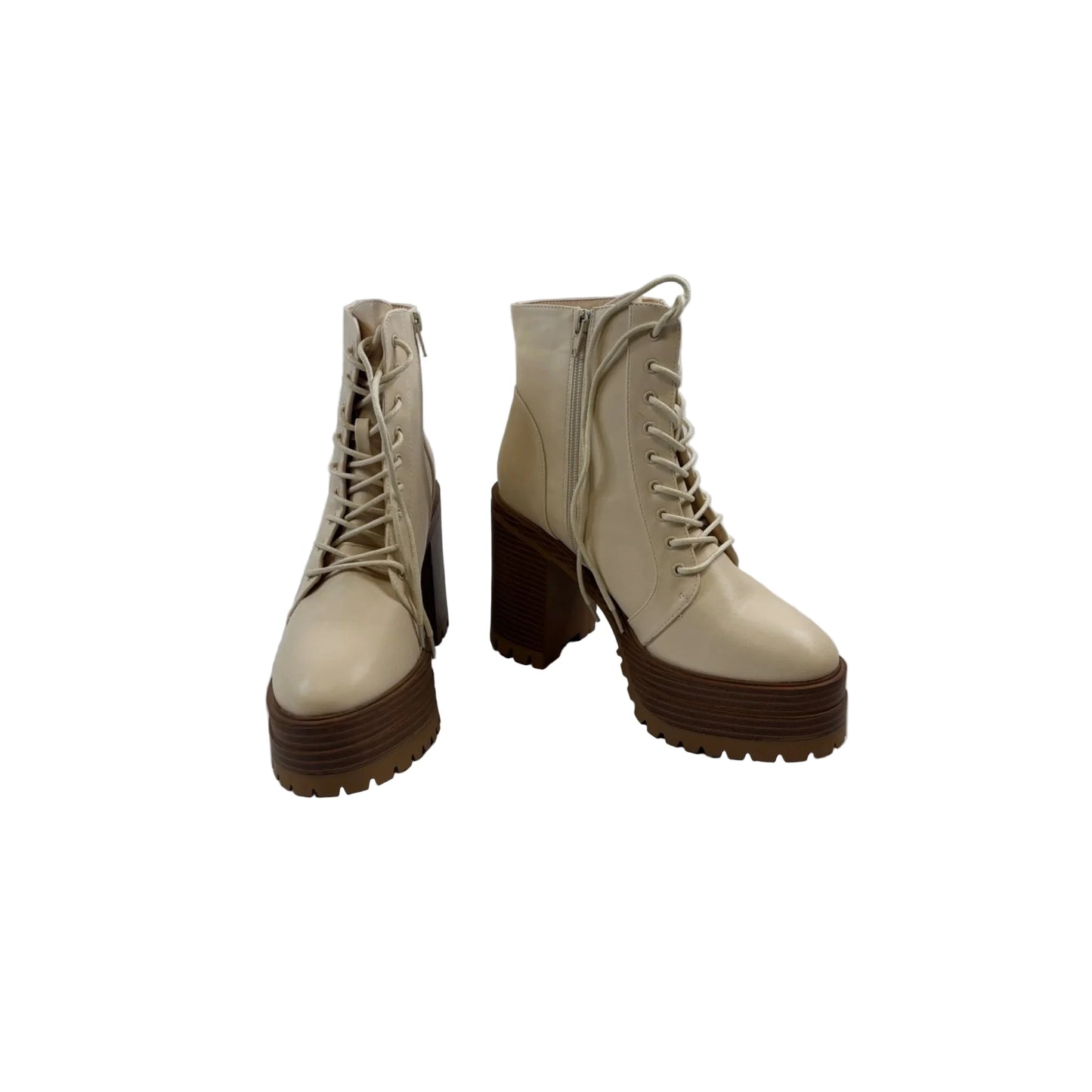 Boots Combat By Wild Diva In Cream, Size: 8