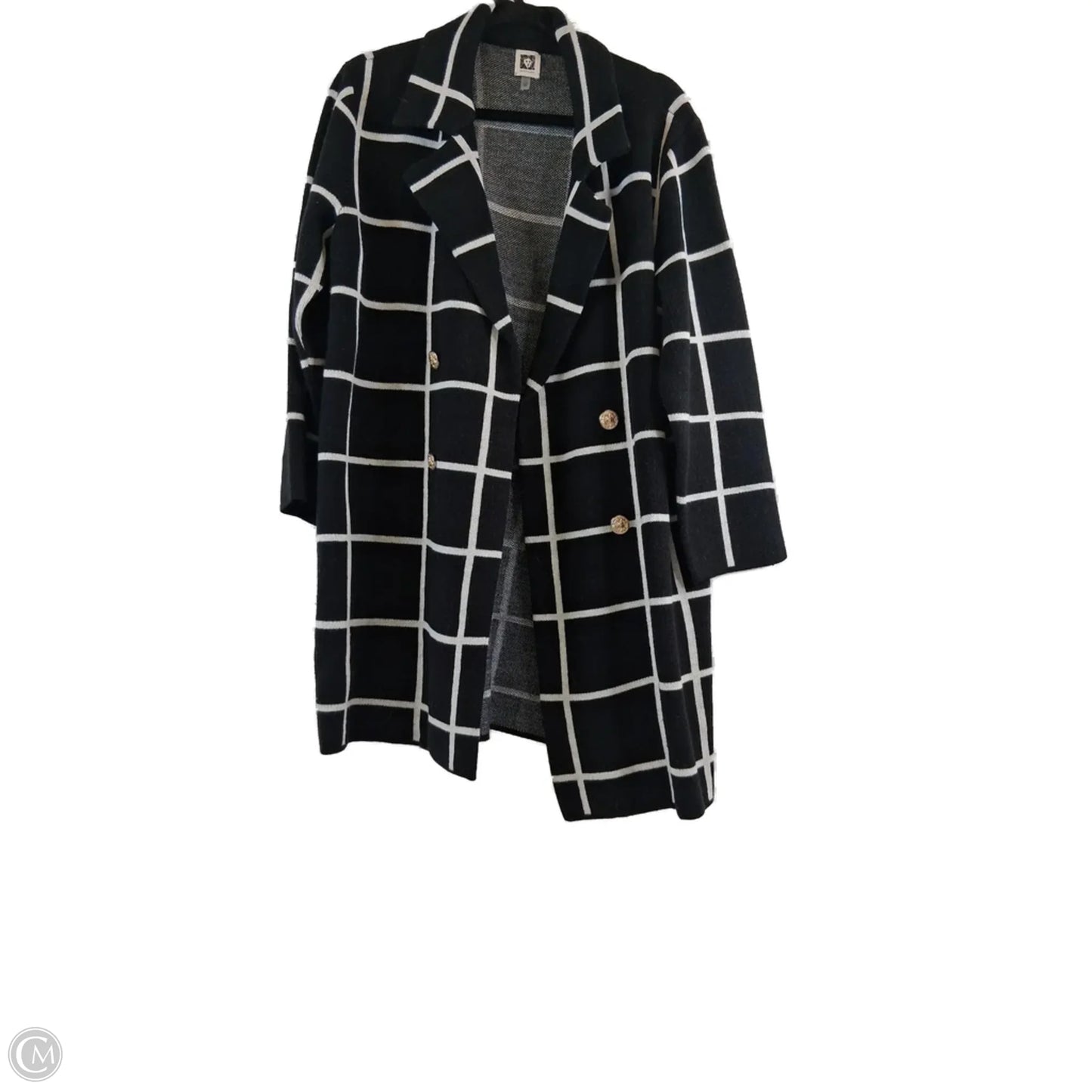 Sweater Cardigan By Anne Klein In Black & White, Size: 1x