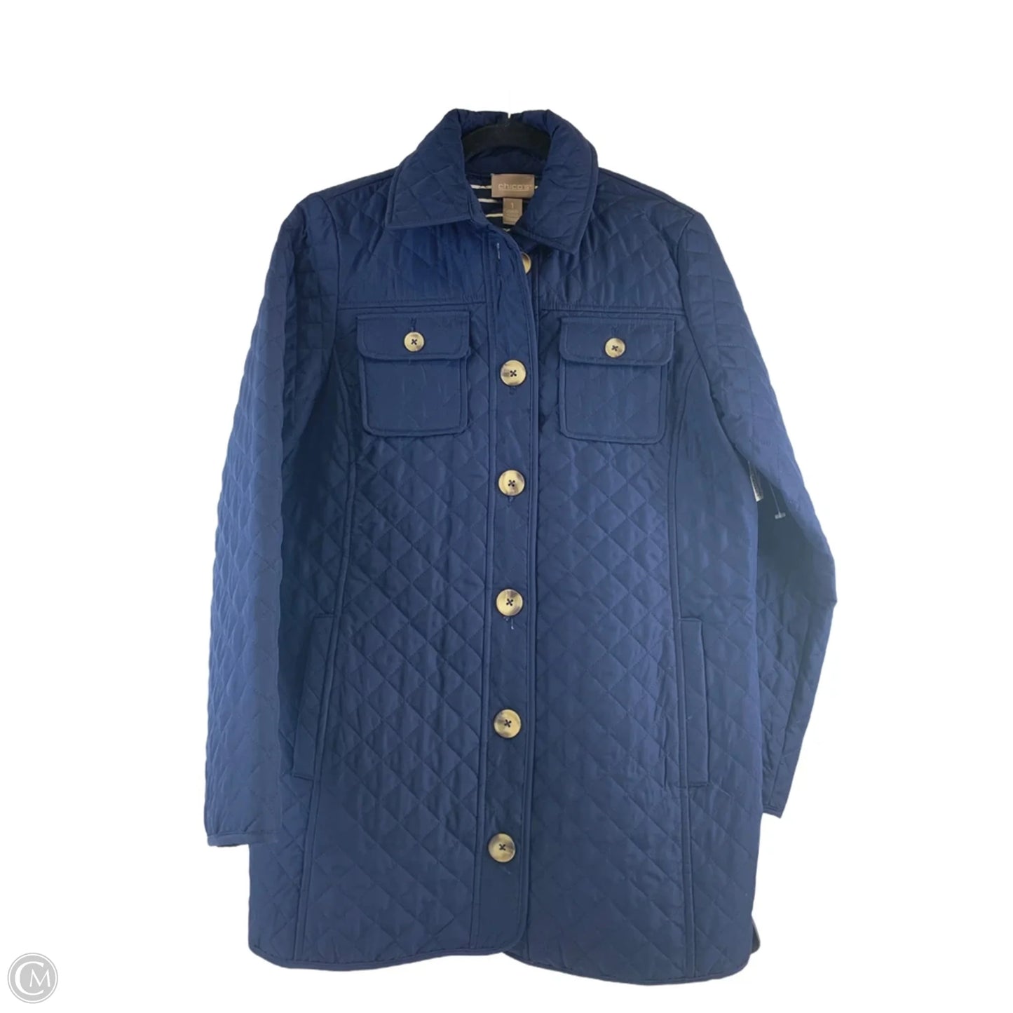 Jacket Puffer & Quilted By Chicos In Blue, Size: M