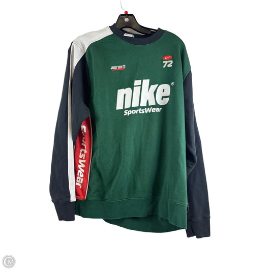 Athletic Sweatshirt Crewneck By Nike Apparel In Green & White, Size: L