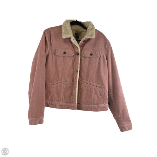 Jacket Shirt By Gap In Pink & White, Size: M