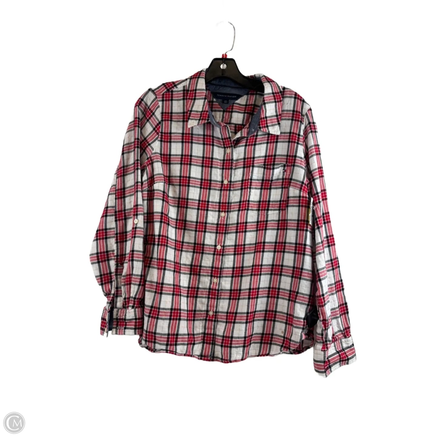 Top Long Sleeve By Tommy Hilfiger In Red & White, Size: L