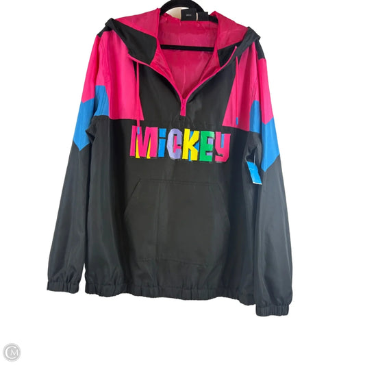 Jacket Windbreaker By Disney In Black & Pink, Size: L