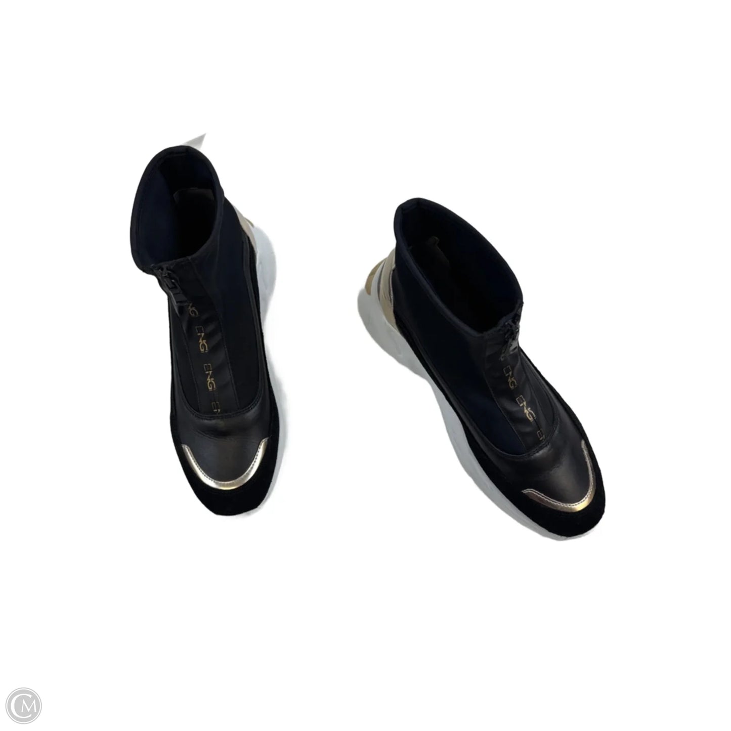 Shoes Sneakers Platform By Clothes Mentor In Black & Gold, Size: 7.5