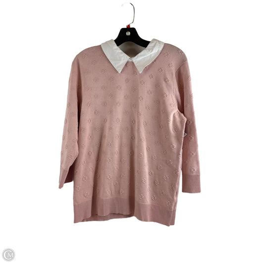 Top Long Sleeve By Cable And Gauge In Pink & White, Size: Xl