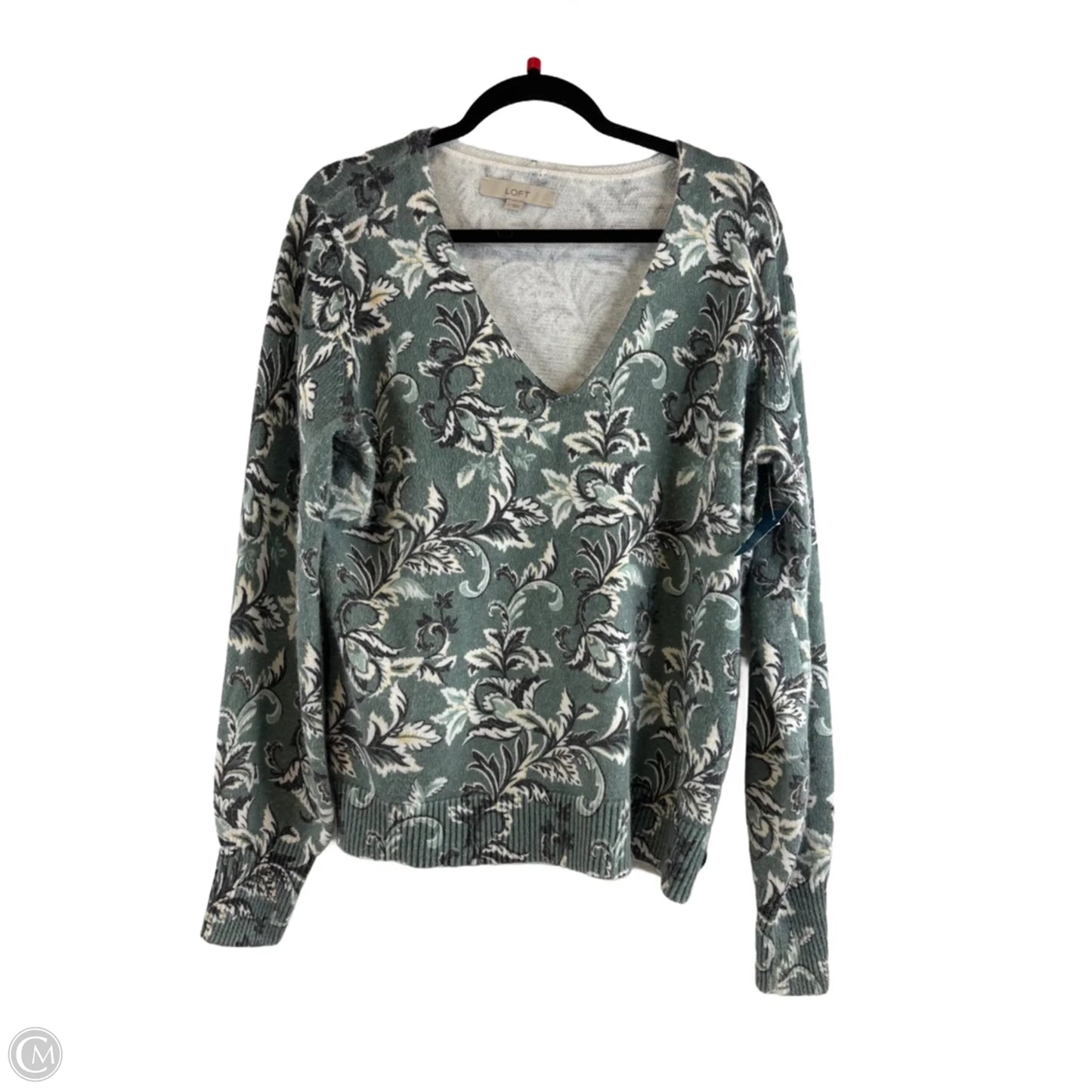 Sweater By Loft In Green & White, Size: L