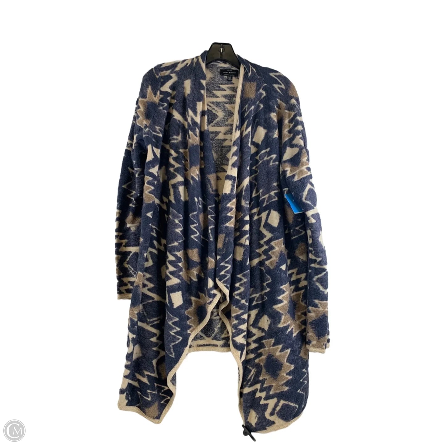 Sweater Cardigan By Lucky Brand In Blue & Tan, Size: L