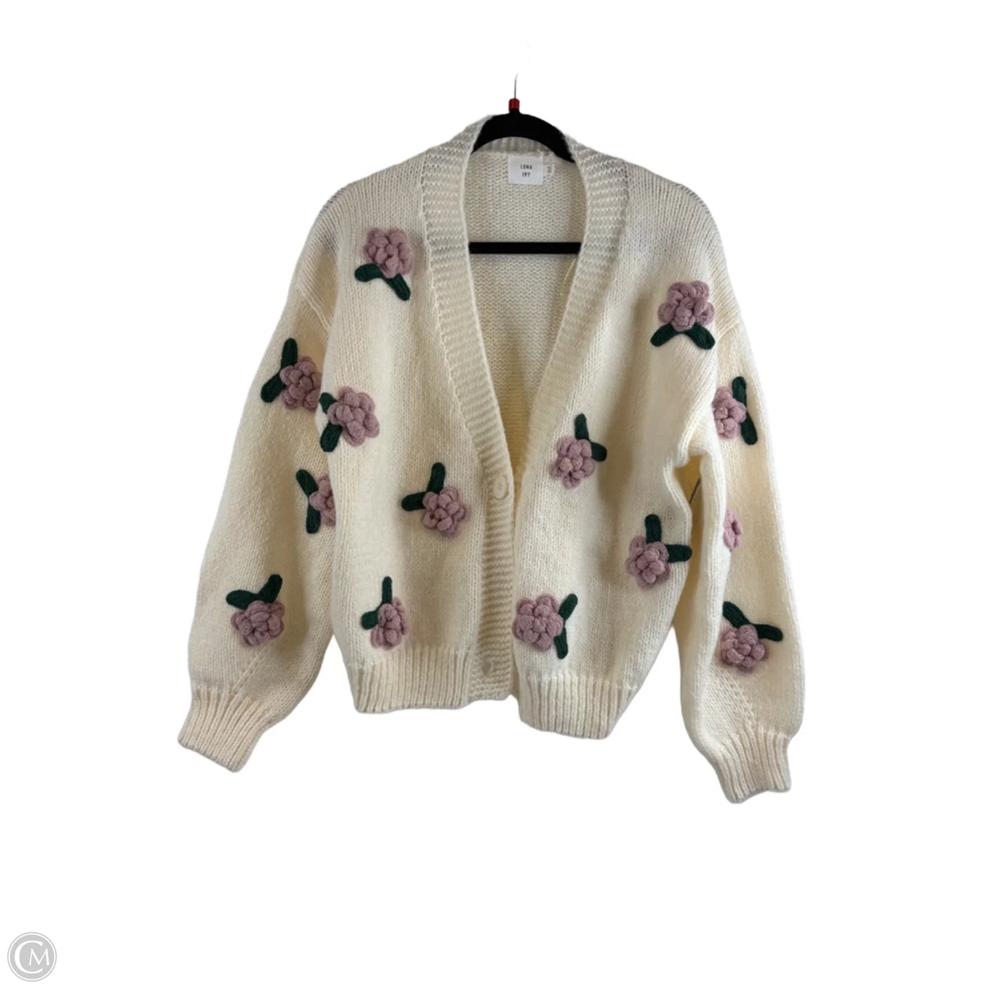 Sweater Cardigan By Clothes Mentor In Pink & White, Size: Xs