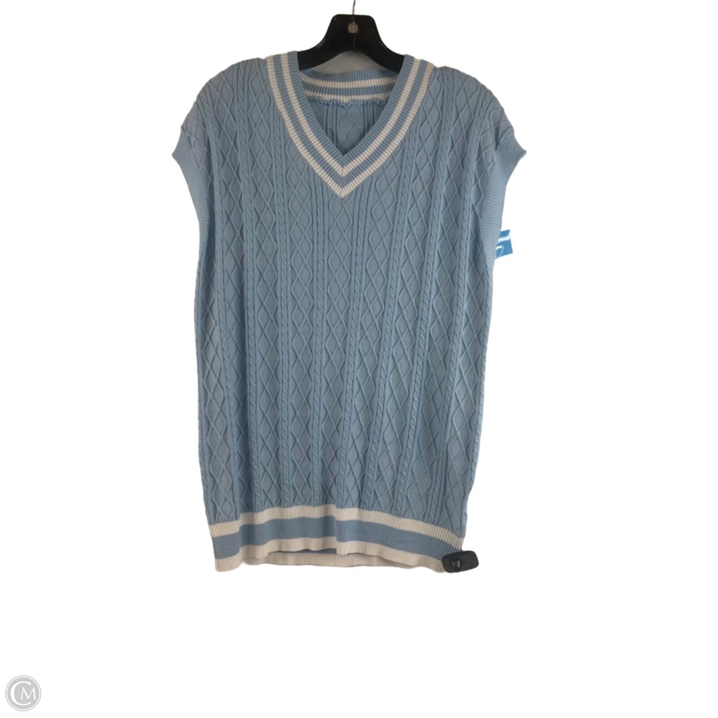Sweater Short Sleeve By Cme In Blue & White, Size: L