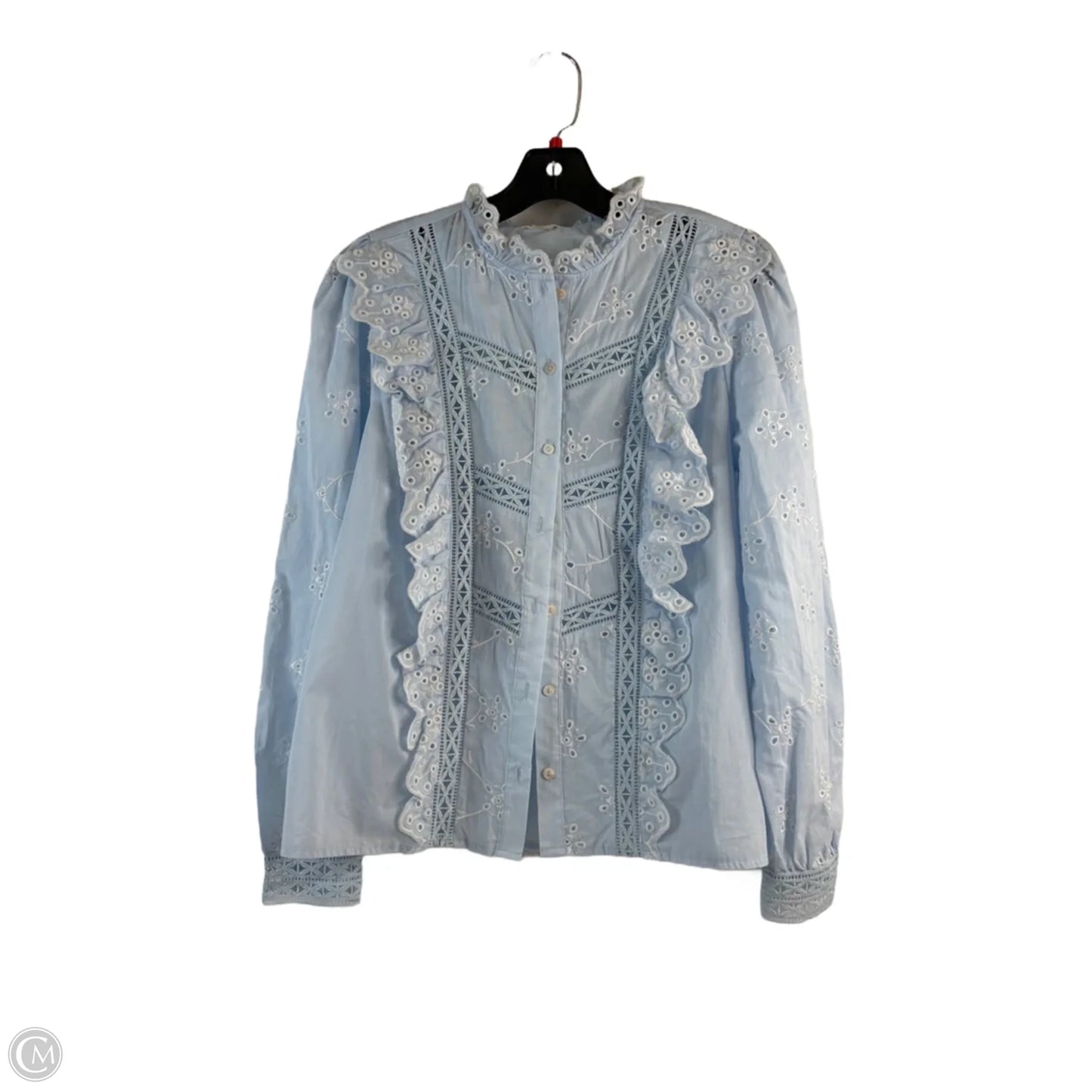 Top Long Sleeve By Ultra Pink In Blue & White, Size: S