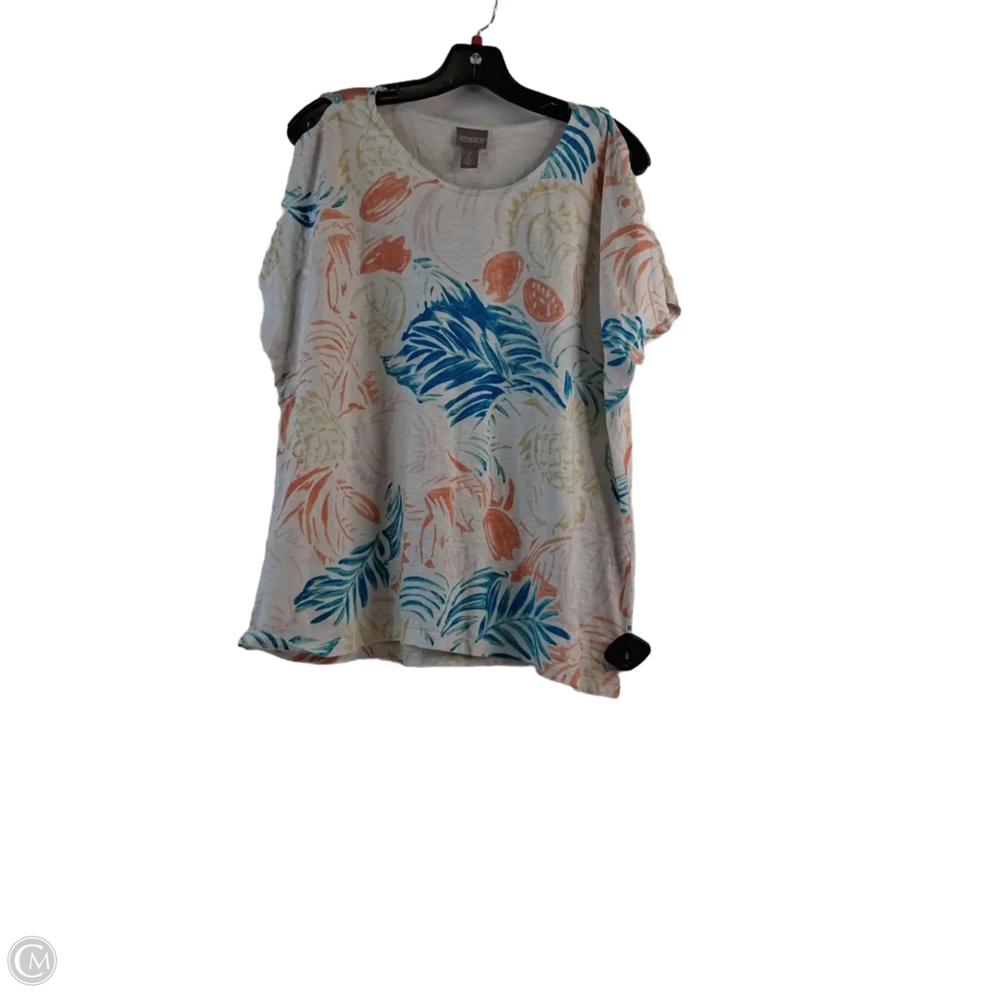 Top Short Sleeve By Chicos In Orange & White, Size: L
