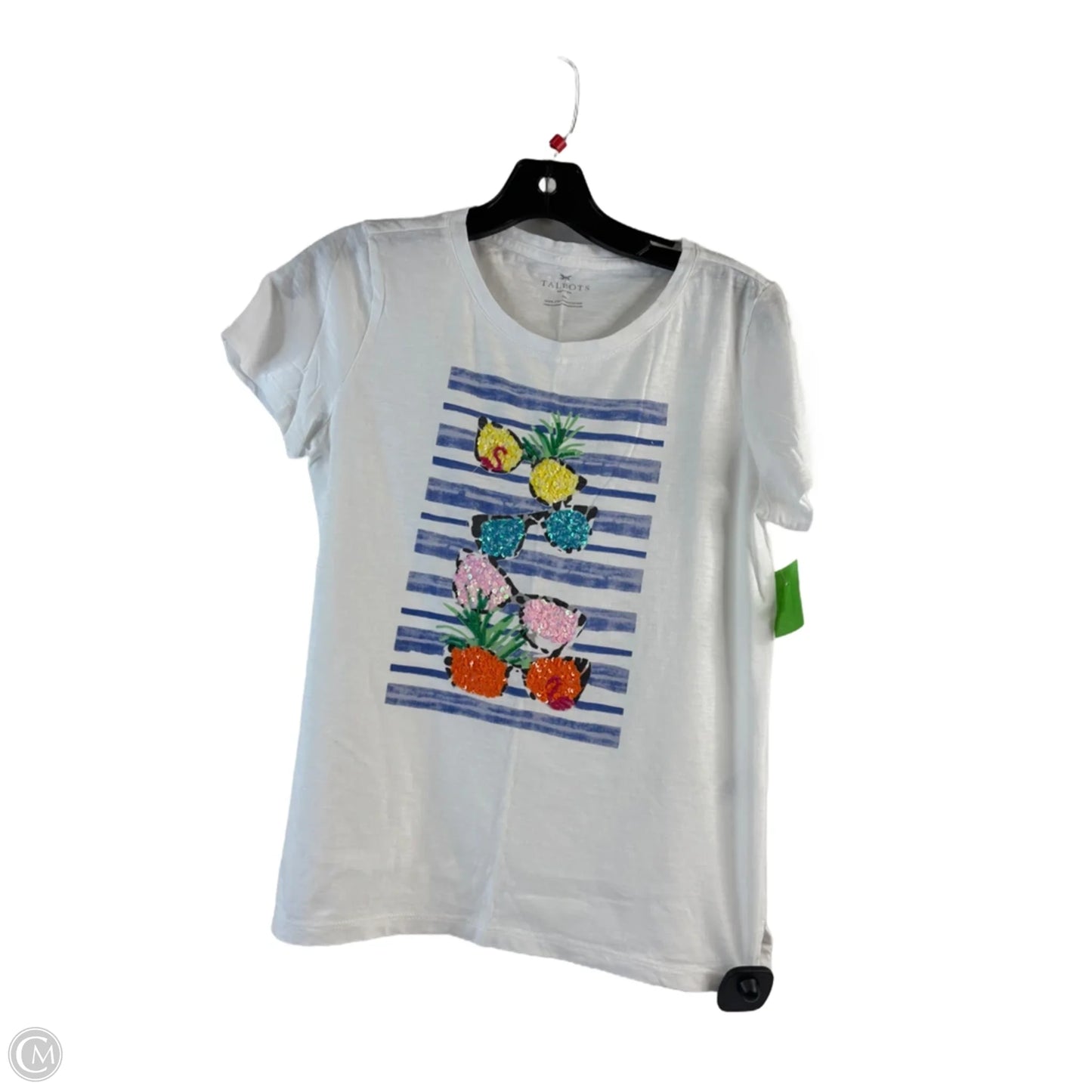 Top Short Sleeve Basic By Talbots In Blue & White, Size: Sp