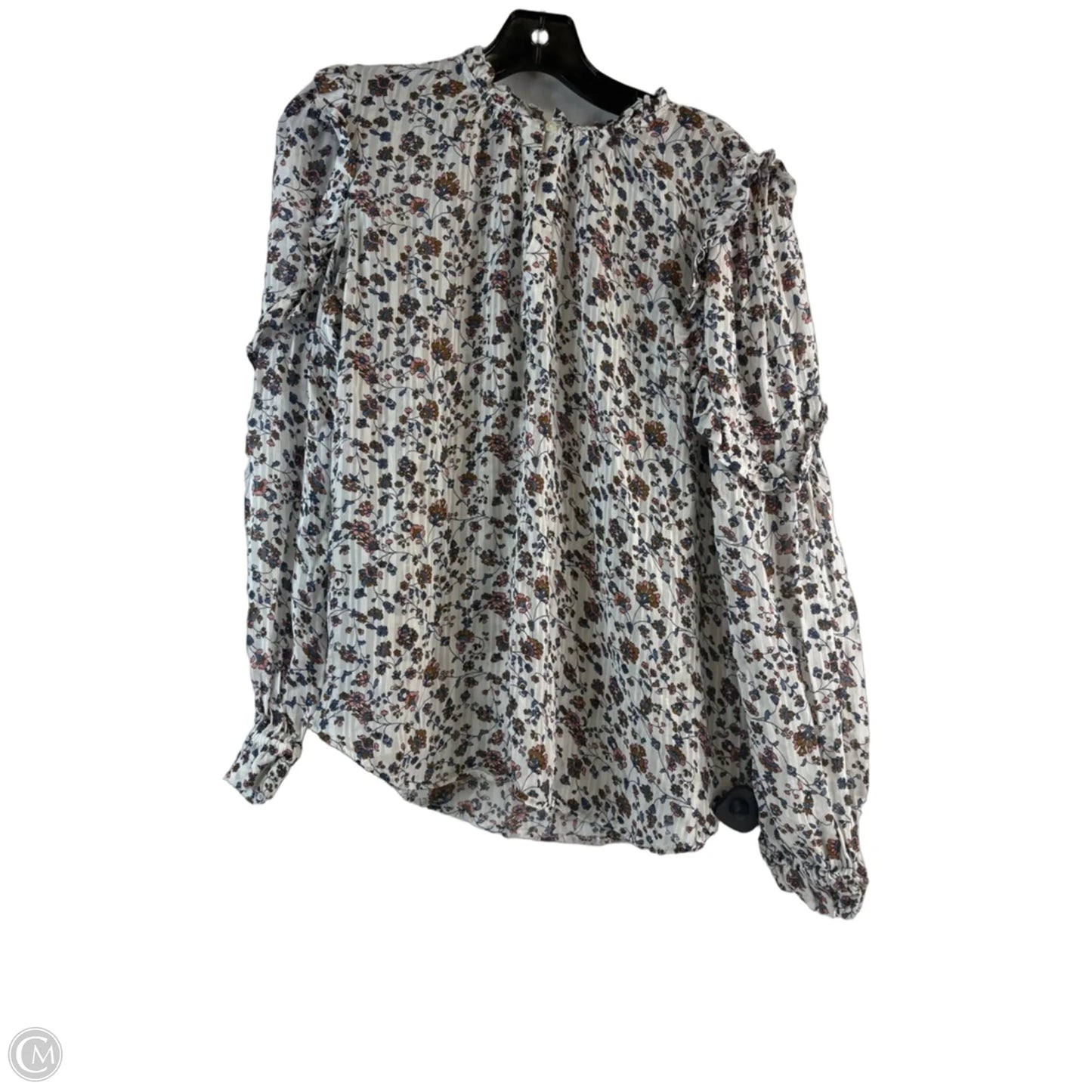 Top Long Sleeve By Loft In Green & White, Size: M