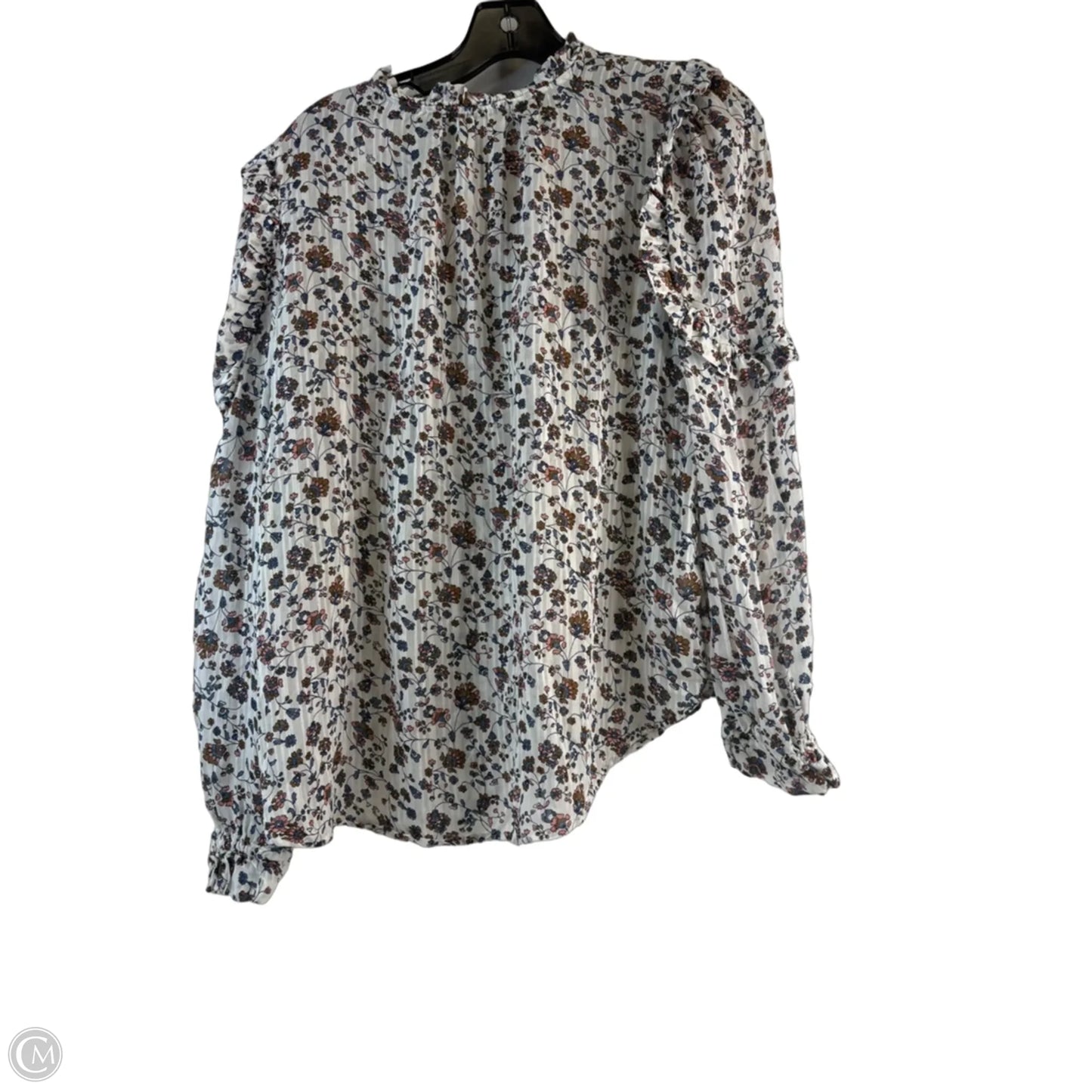 Top Long Sleeve By Loft In Green & White, Size: M