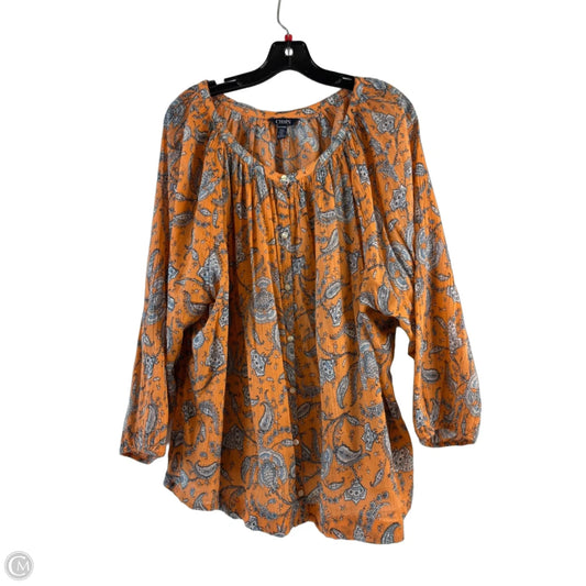 Top Long Sleeve By Chaps In Blue & Orange, Size: 3x