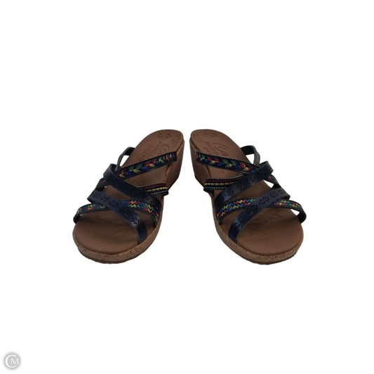 Sandals Heels Wedge By Skechers In Blue & Tan, Size: 8