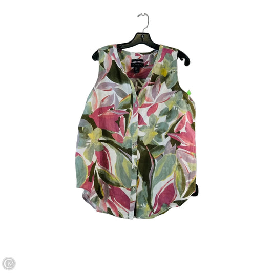 Top Sleeveless By Tahari In Green & Pink, Size: L