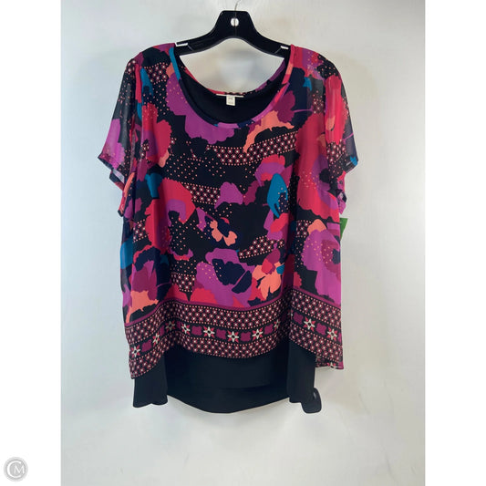 Top Short Sleeve By Dana B And Karen In Black & Pink, Size: Xxl