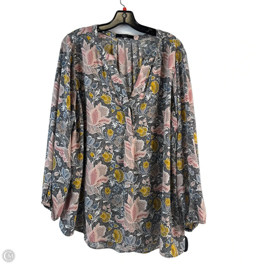 Top Long Sleeve By T Tahari In Grey & Yellow, Size: 1x