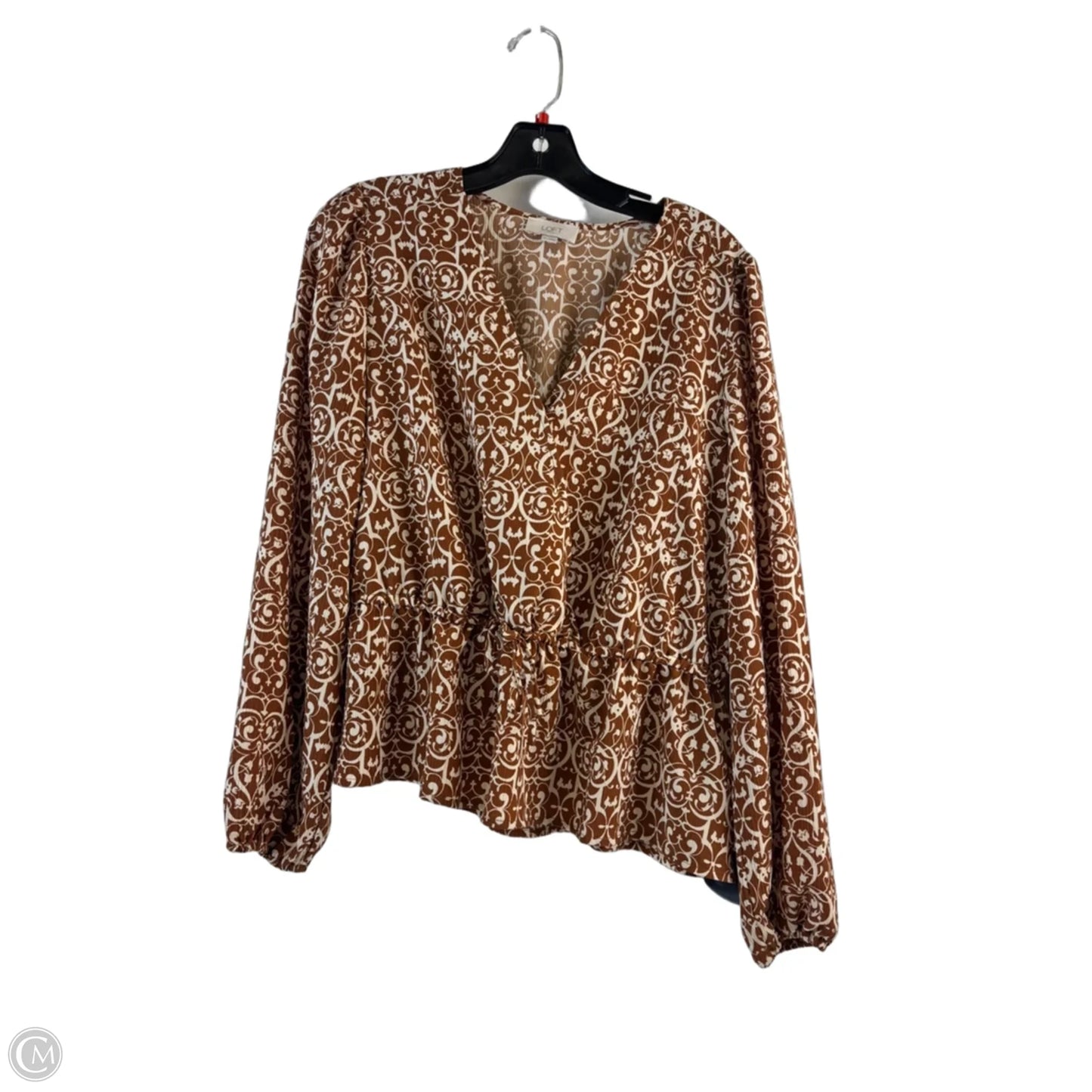 Top Long Sleeve By Loft In Brown & Cream, Size: M