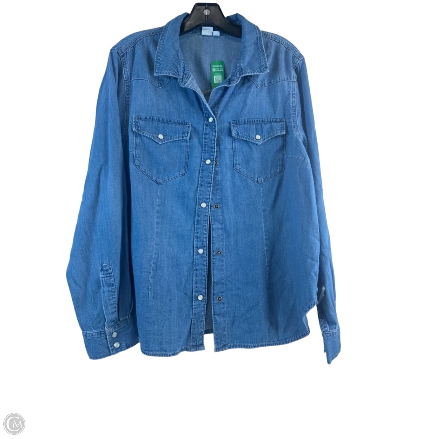 Top Long Sleeve By Gap In Blue Denim, Size: L