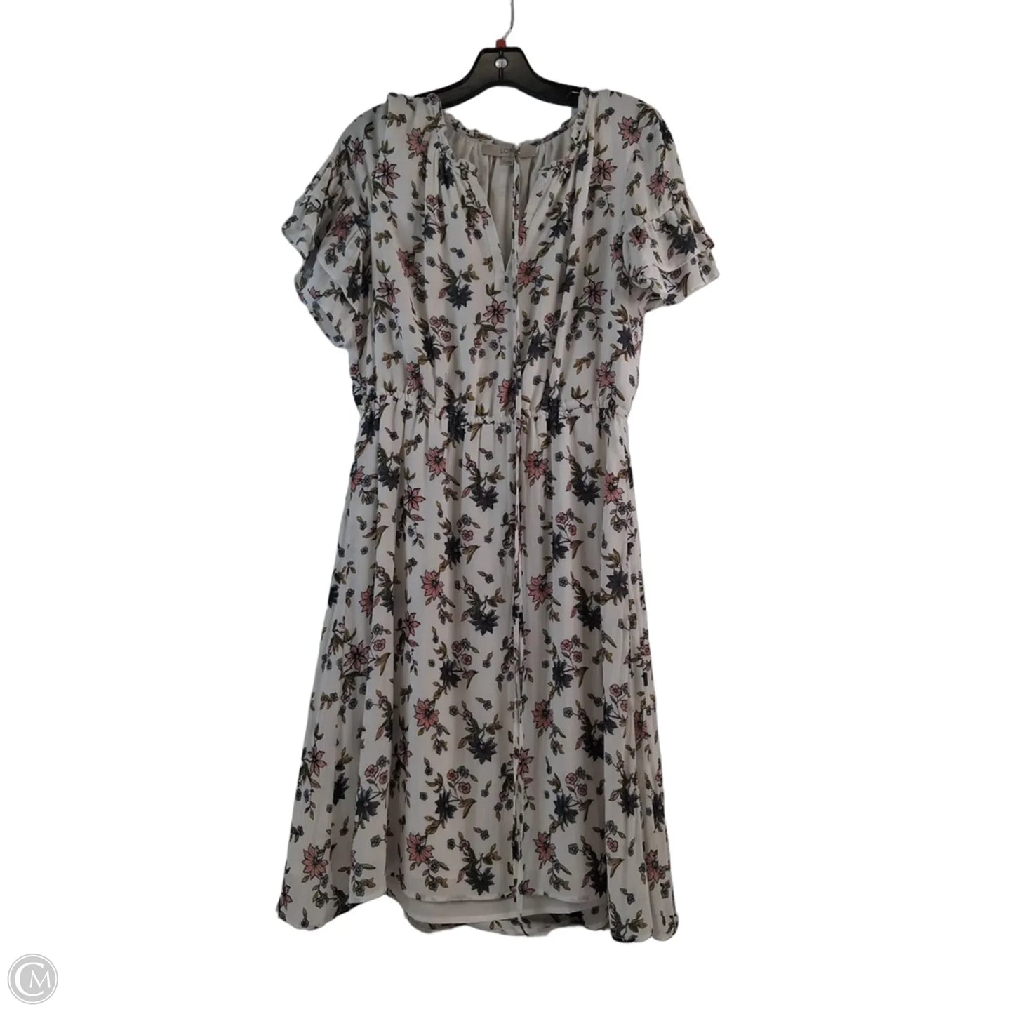 Dress Casual Midi By Loft In Pink & White, Size: M