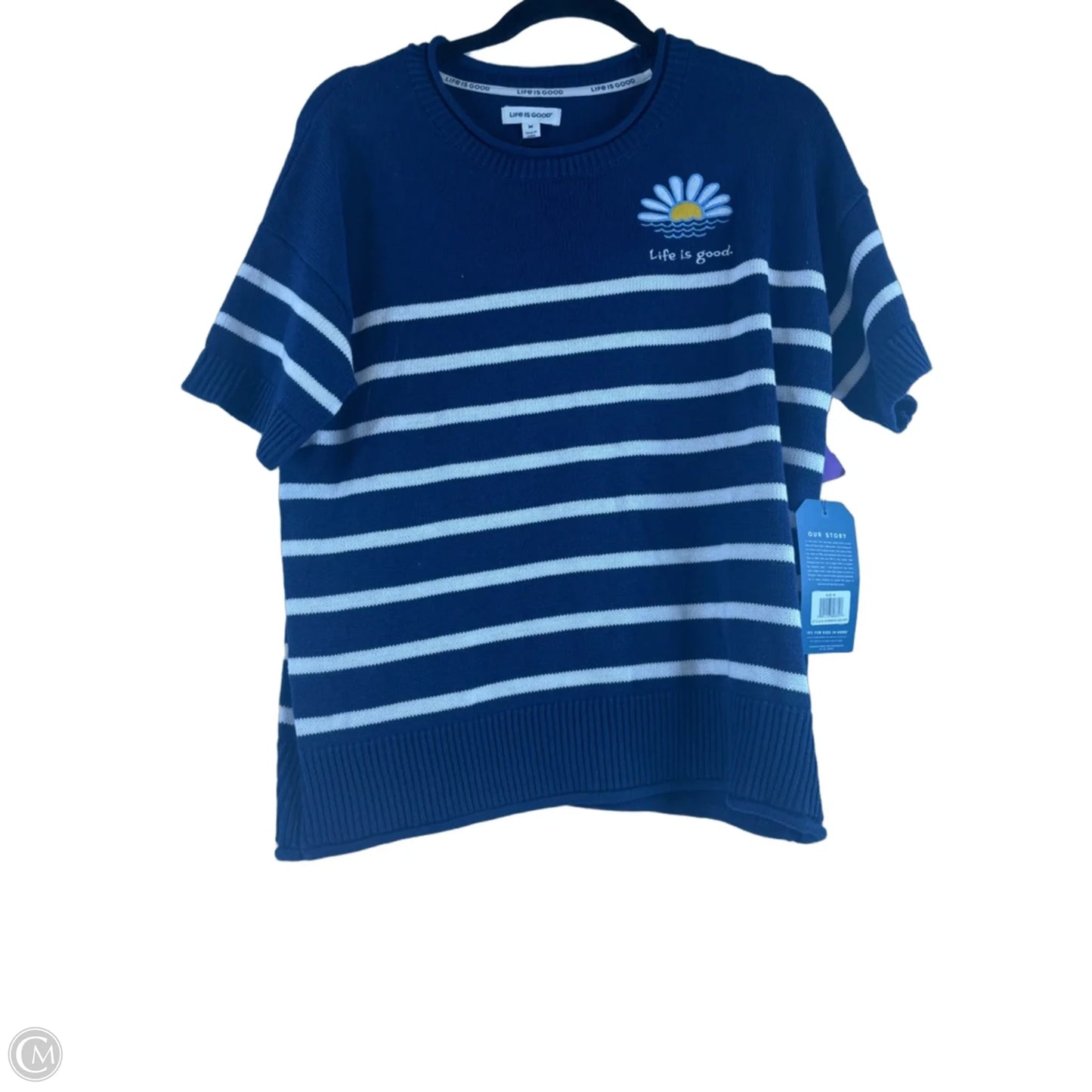 Top Short Sleeve By Life Is Good In Blue & White, Size: M
