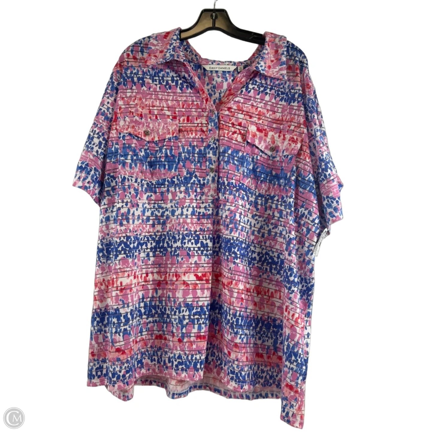 Top Short Sleeve By Emily Daniels In Blue & Pink, Size: 3x