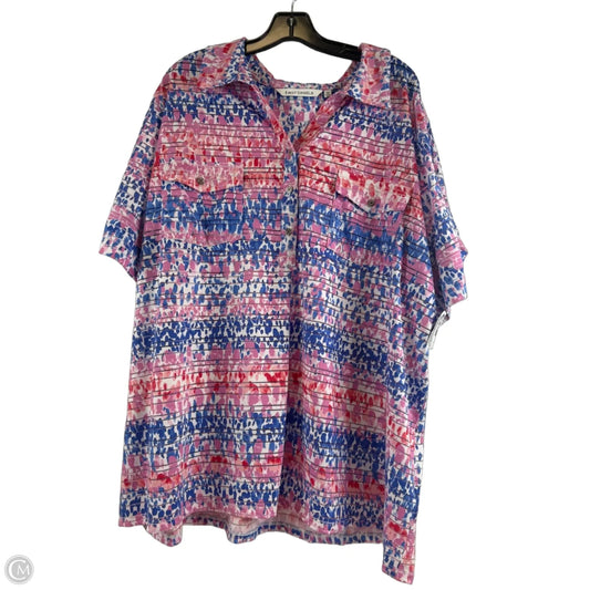 Top Short Sleeve By Emily Daniels In Blue & Pink, Size: 3x