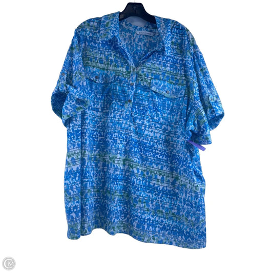 Top Short Sleeve By Emily Daniels In Blue & Green, Size: 3x
