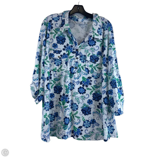 Top Short Sleeve By Emily Daniels In Blue & Green, Size: 3x