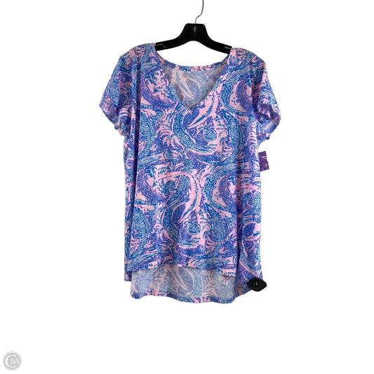 Top Short Sleeve Designer By Lilly Pulitzer In Blue & Pink, Size: Xl