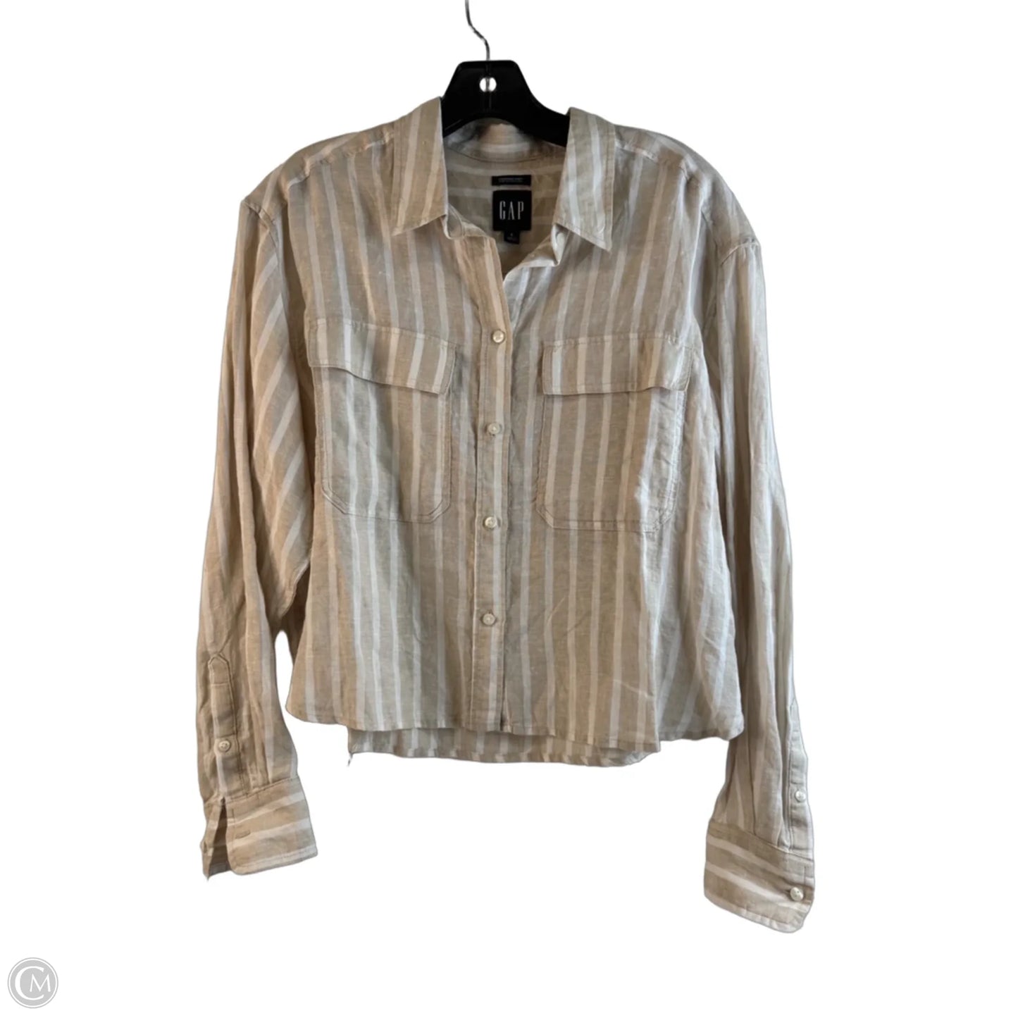 Top Long Sleeve By Gap In Tan & White, Size: S